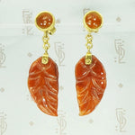 Red Jade Carved Leaf Earrings