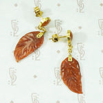 Red Jade Carved Leaf Earrings