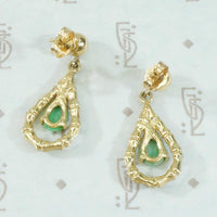 Gold Bamboo and Green Jade Earrings