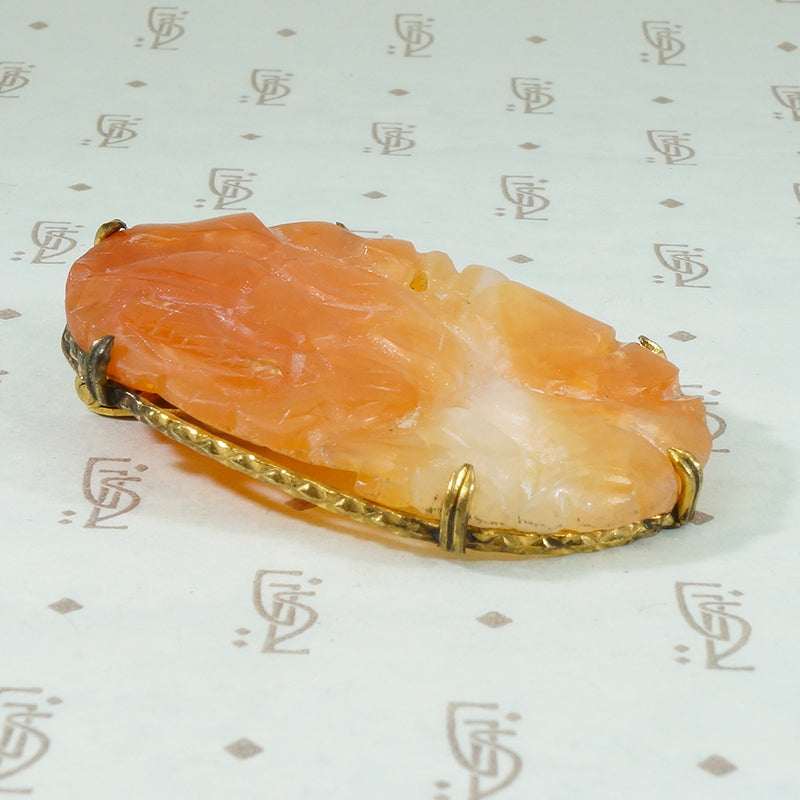 Carved Orange Jade Deco Dress Clip