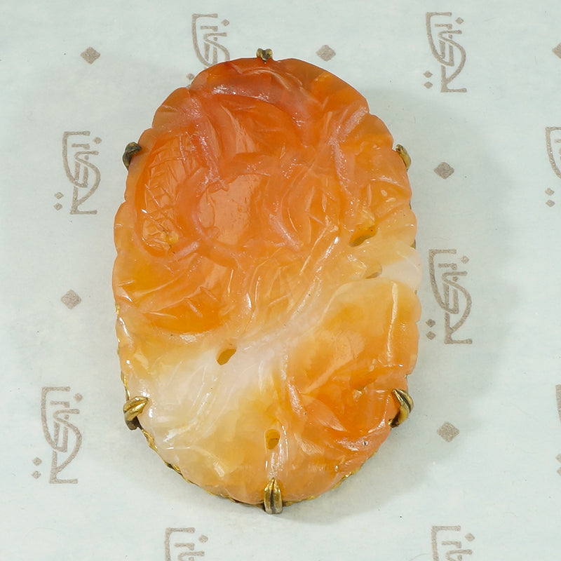 Carved Orange Jade Deco Dress Clip