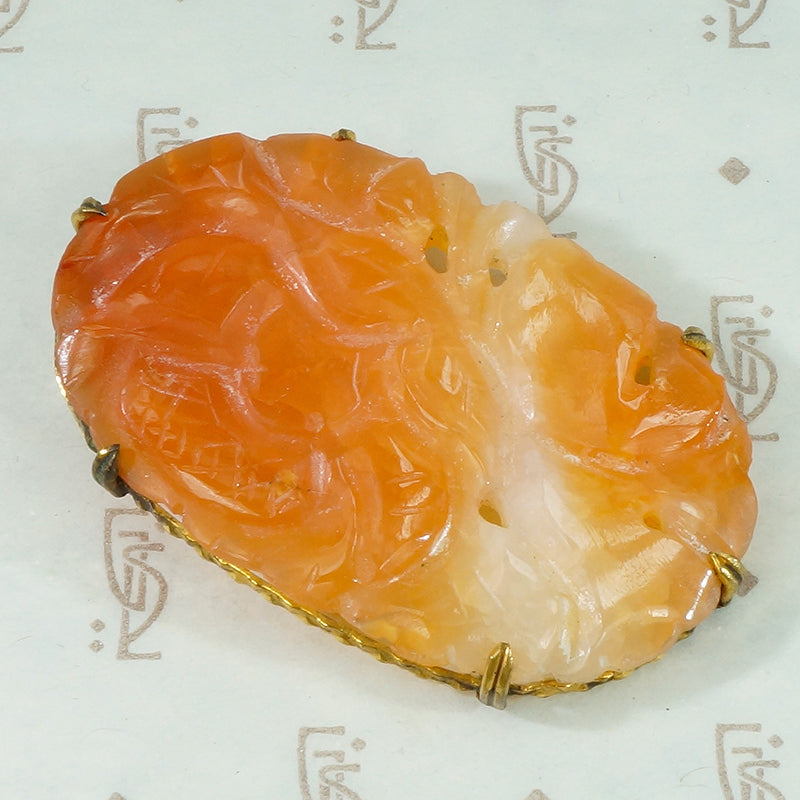 Carved Orange Jade Deco Dress Clip