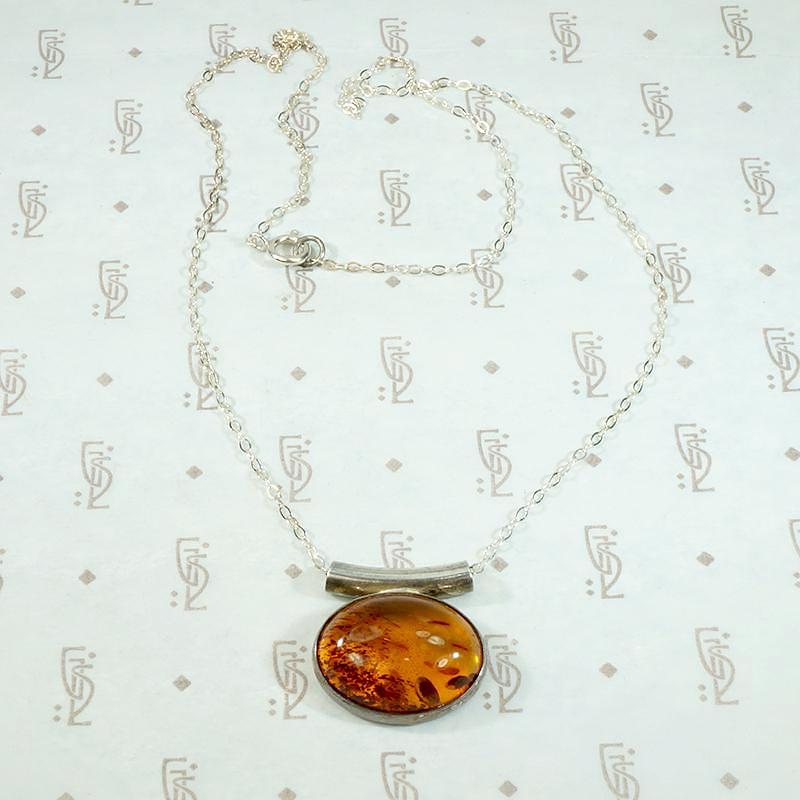 Sleek Modernist Amber & Sterling Pendant