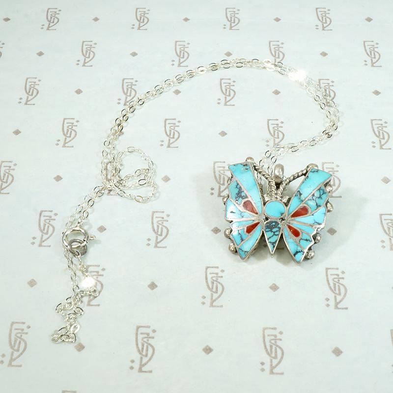 Vivacious Butterfly Brooch/Pendant with Turquoise Inlay