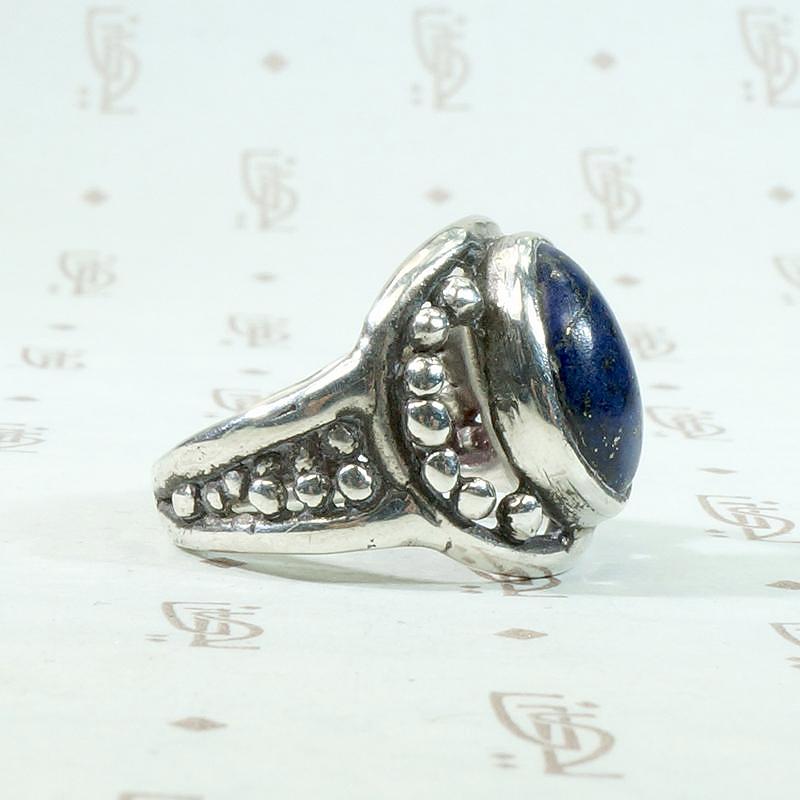 Lapis & Coin Silver Ring with Brutalist Aesthetic