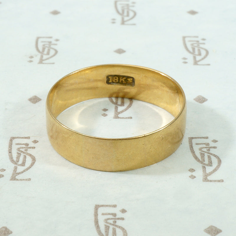 Wide Flat Victorian 18k Gold Wedding Band