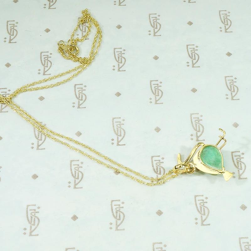 Gold and Jade Crane Pendant