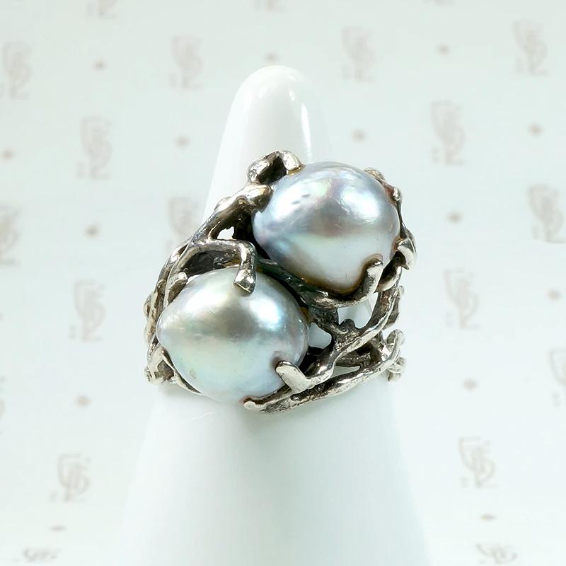 Magical Modernist Grey Pearl & Silver ORB Ring