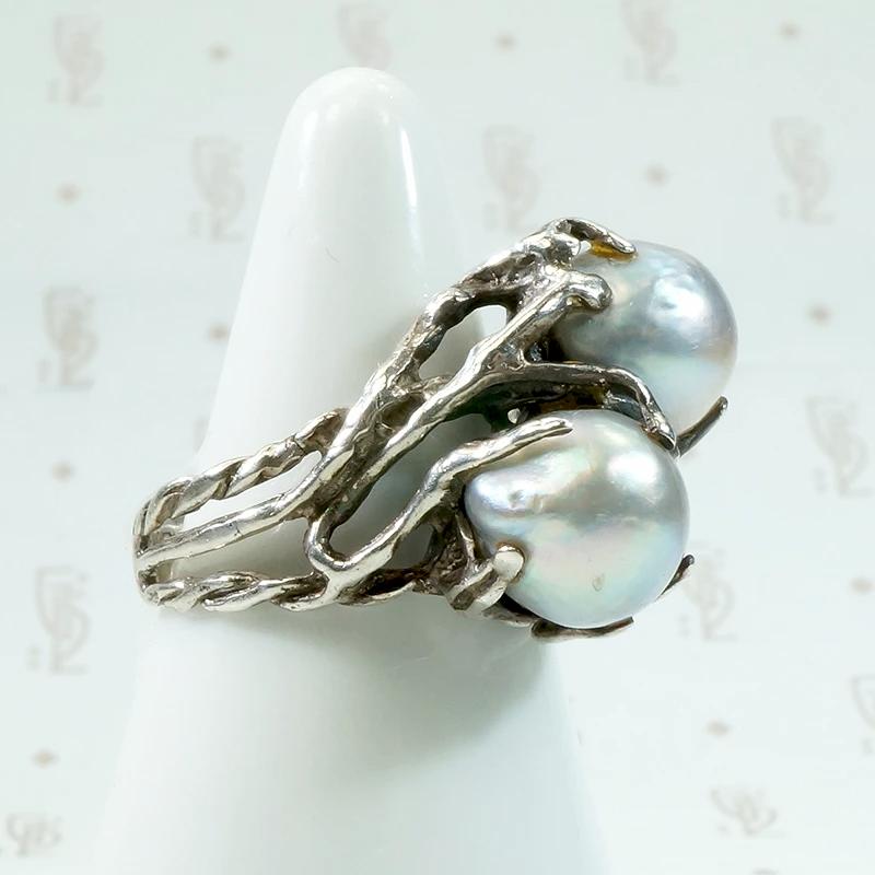 Magical Modernist Grey Pearl & Silver ORB Ring