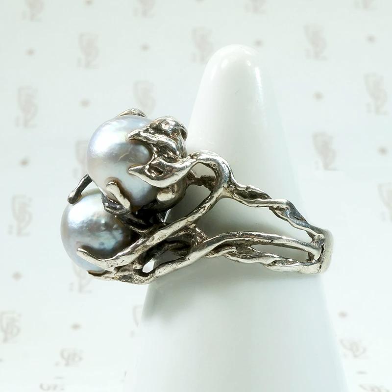 Magical Modernist Grey Pearl & Silver ORB Ring