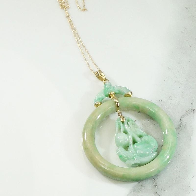Carved Jade Cherries with Gold Pendant