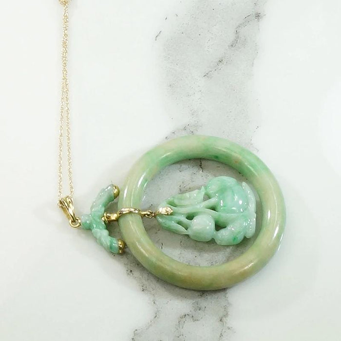 Carved Jade Cherries with Gold Pendant