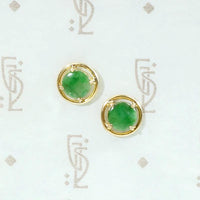 Dreamy Green Jade in Gold Halo Studs