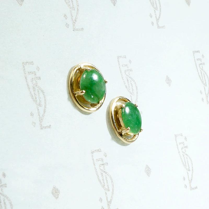 Dreamy Green Jade in Gold Halo Studs