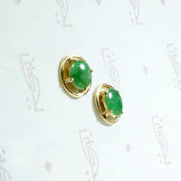 Dreamy Green Jade in Gold Halo Studs
