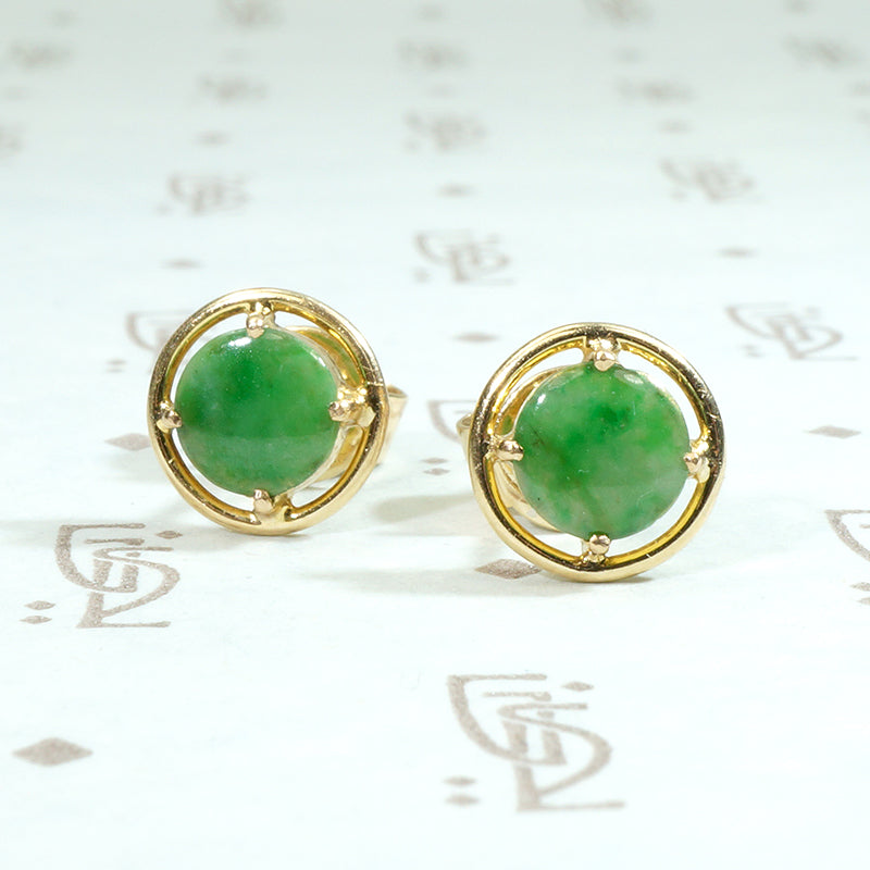 Dreamy Green Jade in Gold Halo Studs