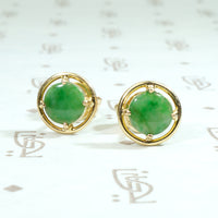 Dreamy Green Jade in Gold Halo Studs