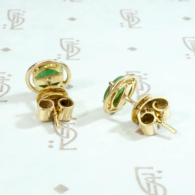 Dreamy Green Jade in Gold Halo Studs