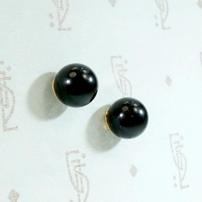Inky Black Onyx Studs in Gold