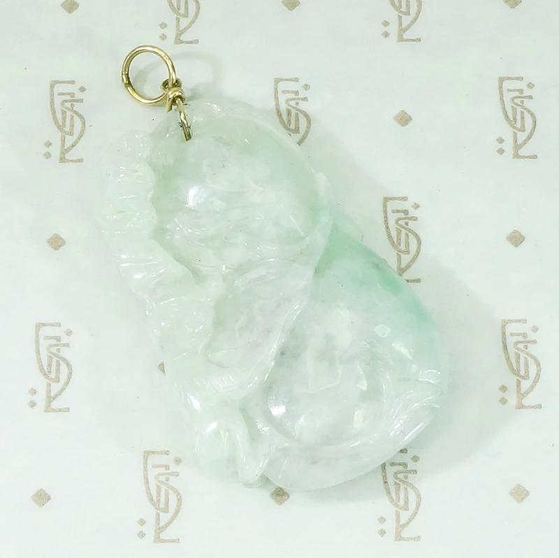 Monkey and Bat Carved Green Jade Pendant