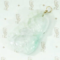 Monkey and Bat Carved Green Jade Pendant