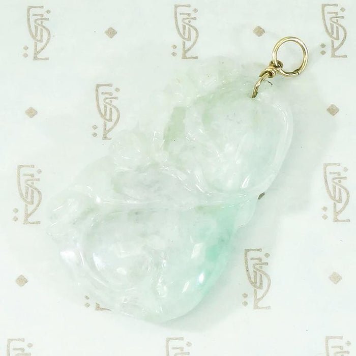 Monkey and Bat Carved Green Jade Pendant