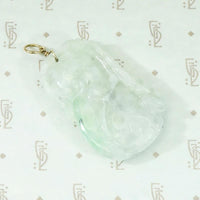 Monkey and Bat Carved Green Jade Pendant