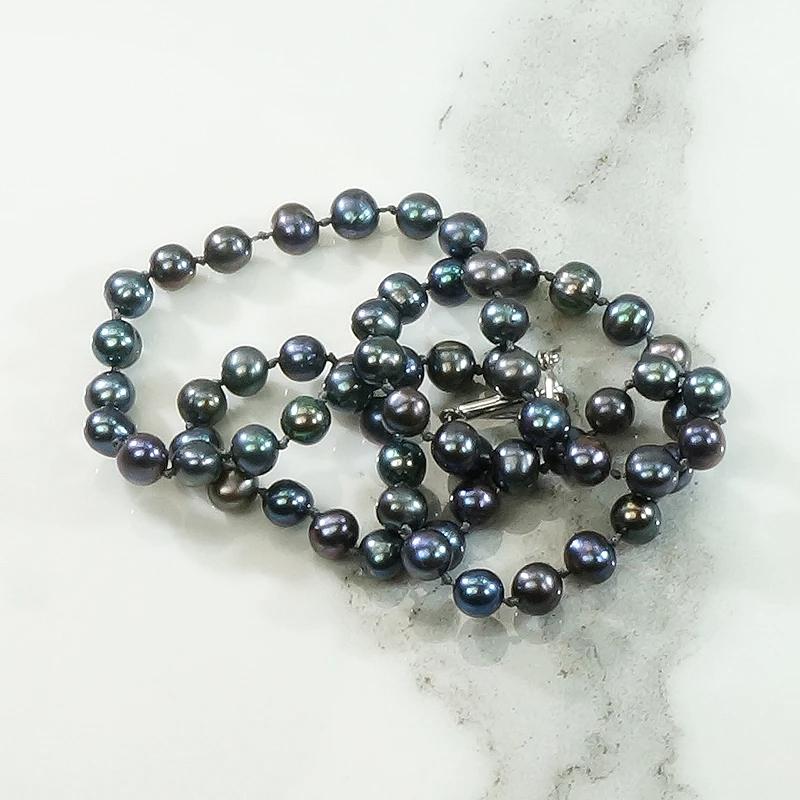 Decadent Princess Length Black Pearl Necklace