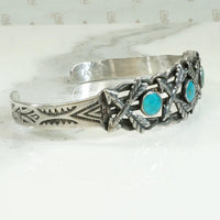 Bell Turquoise Silver Cuff with Arrows & Rockers