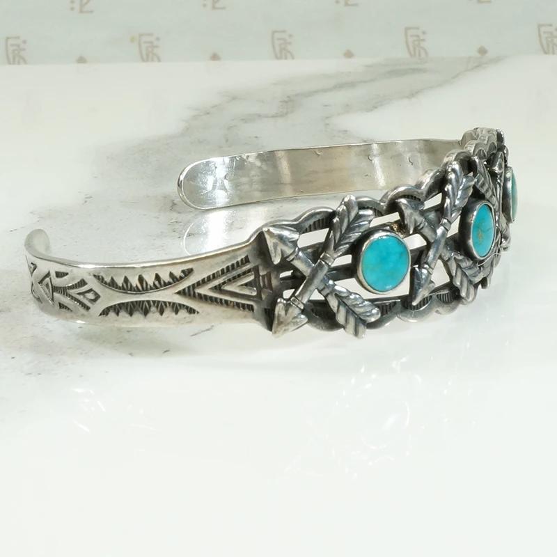 Bell Turquoise Silver Cuff with Arrows & Rockers