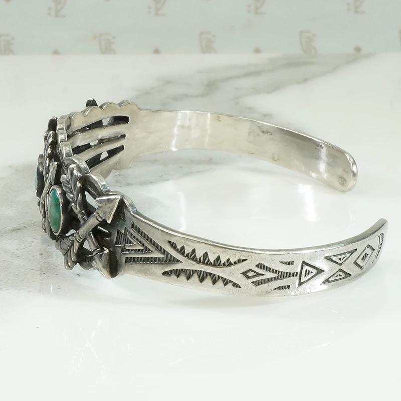 Bell Turquoise Silver Cuff with Arrows & Rockers