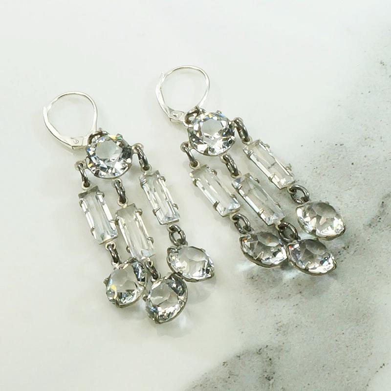 Brilliant Deco Crystal & Chrome Chandelier Earrings