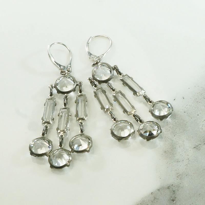 Brilliant Deco Crystal & Chrome Chandelier Earrings