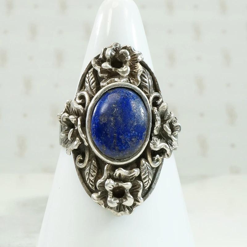 Bold Bohemian Sculpted Silver & Lapis Ring