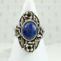 Bold Bohemian Sculpted Silver & Lapis Ring