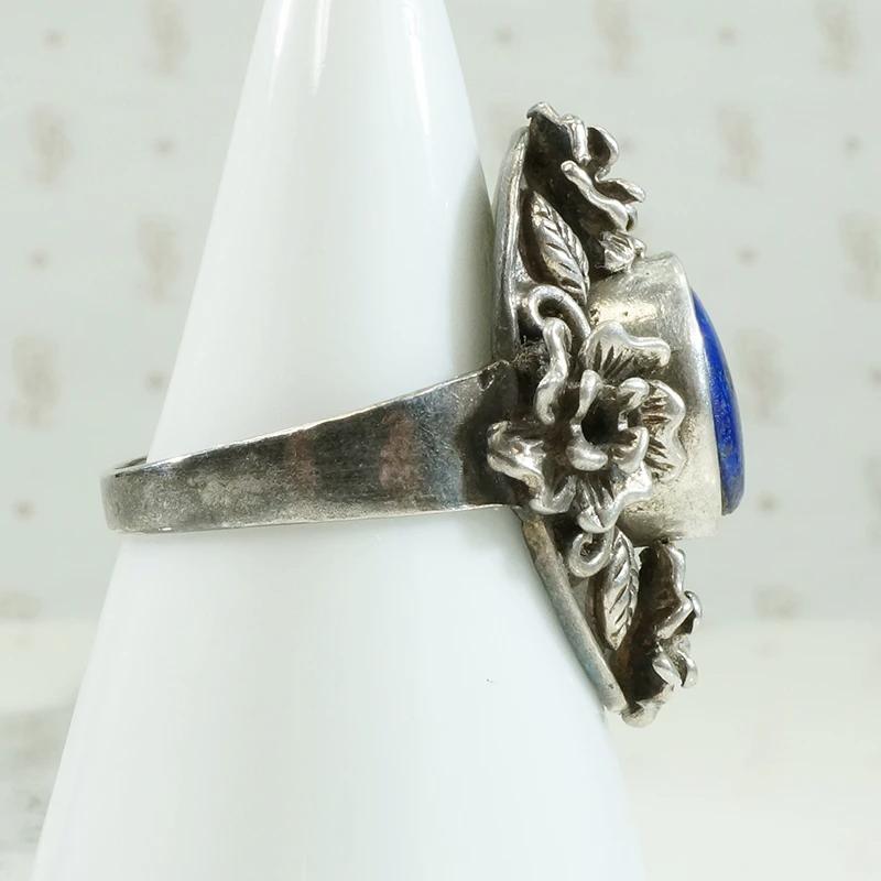 Bold Bohemian Sculpted Silver & Lapis Ring