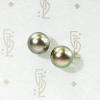 Decadent Dark Grey Pearl Studs in Gold