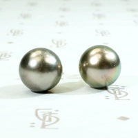 Decadent Dark Grey Pearl Studs in Gold