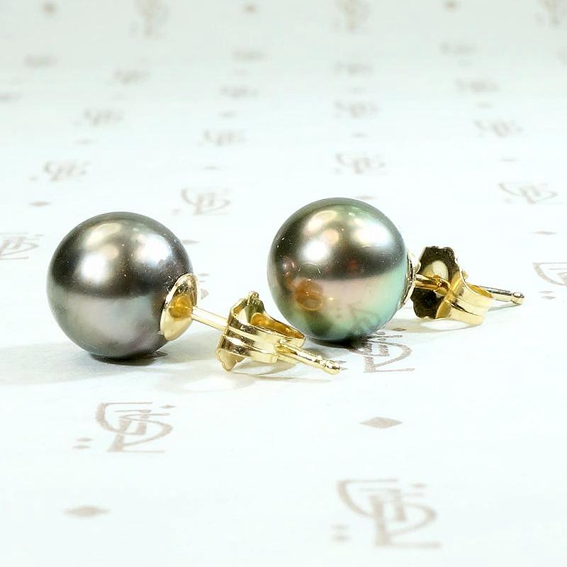 Decadent Dark Grey Pearl Studs in Gold