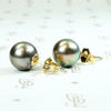Decadent Dark Grey Pearl Studs in Gold