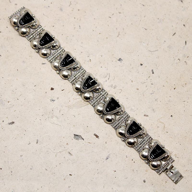 Dramatic Taxco Onyx Mask Panel Bracelet