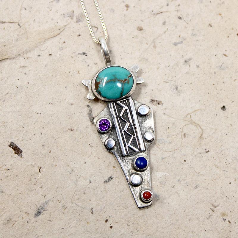 Gem Studded Kachina Pendant by A. Monte