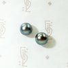 Peacock-Colored Tahitian Black Pearl Studs