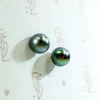 Peacock-Colored Tahitian Black Pearl Studs