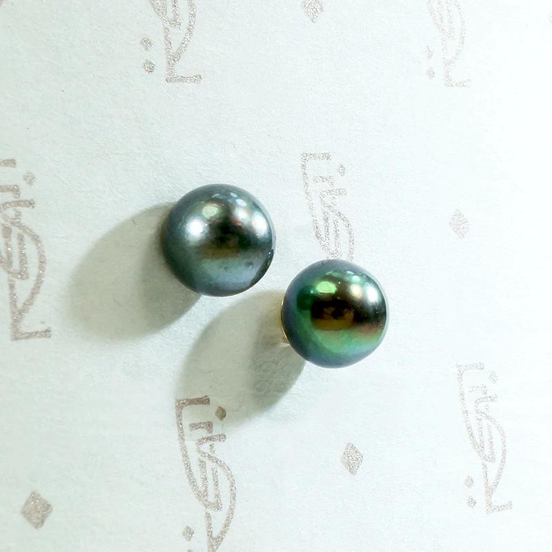Peacock-Colored Tahitian Black Pearl Studs