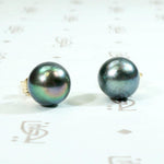 Peacock-Colored Tahitian Black Pearl Studs