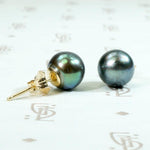 Peacock-Colored Tahitian Black Pearl Studs