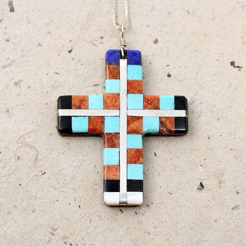 Colorful Inlay Santo Domingo Cross