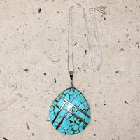 Exquisite Turquoise & Silver Inlaid Shell Necklace