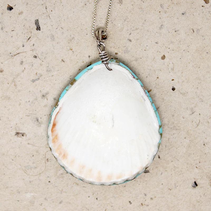 Exquisite Turquoise & Silver Inlaid Shell Necklace
